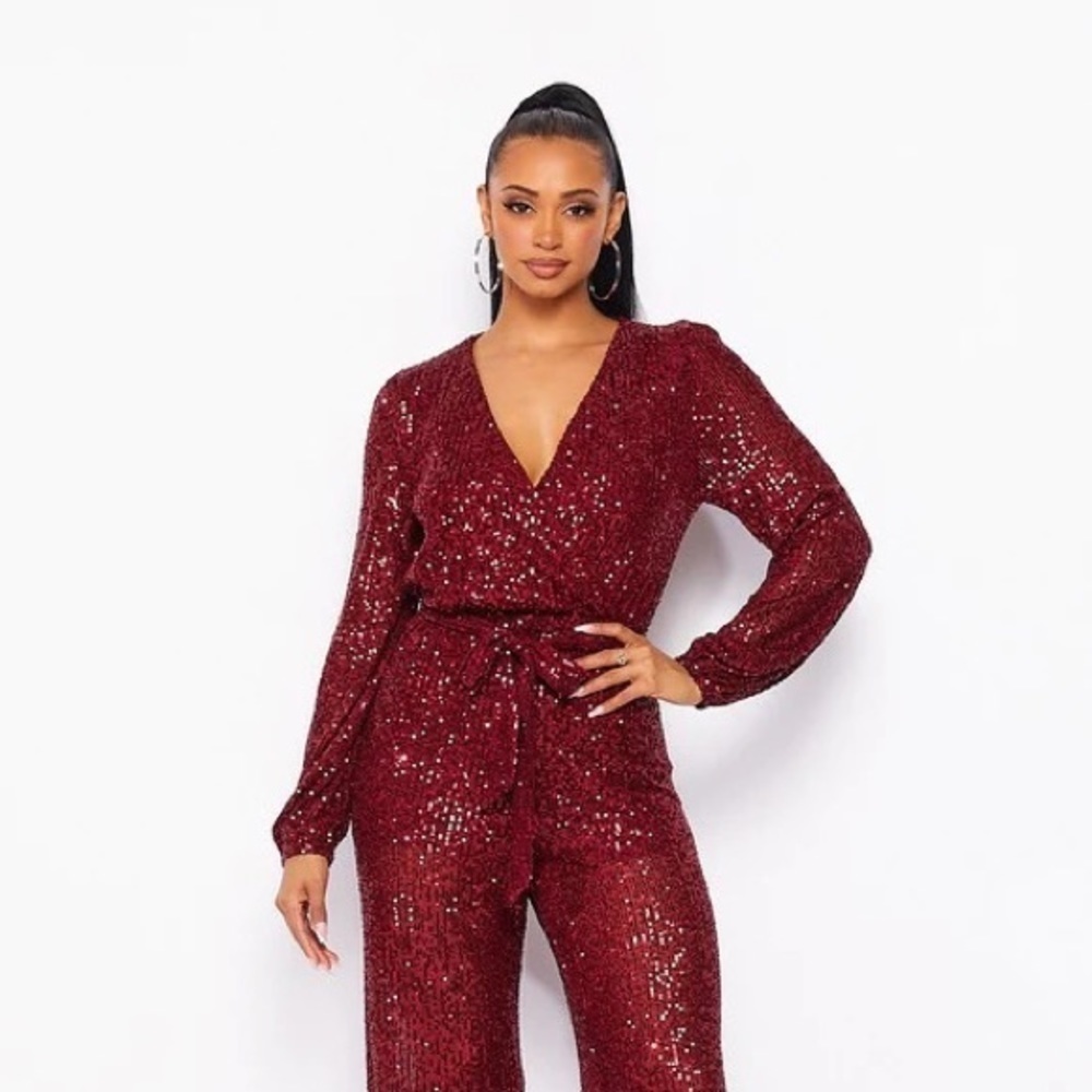 #70 Radiant Burgundy Sequin Jumpsuit - Picture 6 of 8